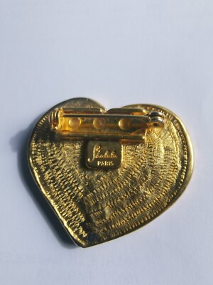 Broche Cœur Doré émaillée Signée SHALALA - Occasion En Bon état