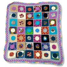 Crochet Granny Square 3D Flower Blanket Multi Color Afghan Throw 48" x 43.5"