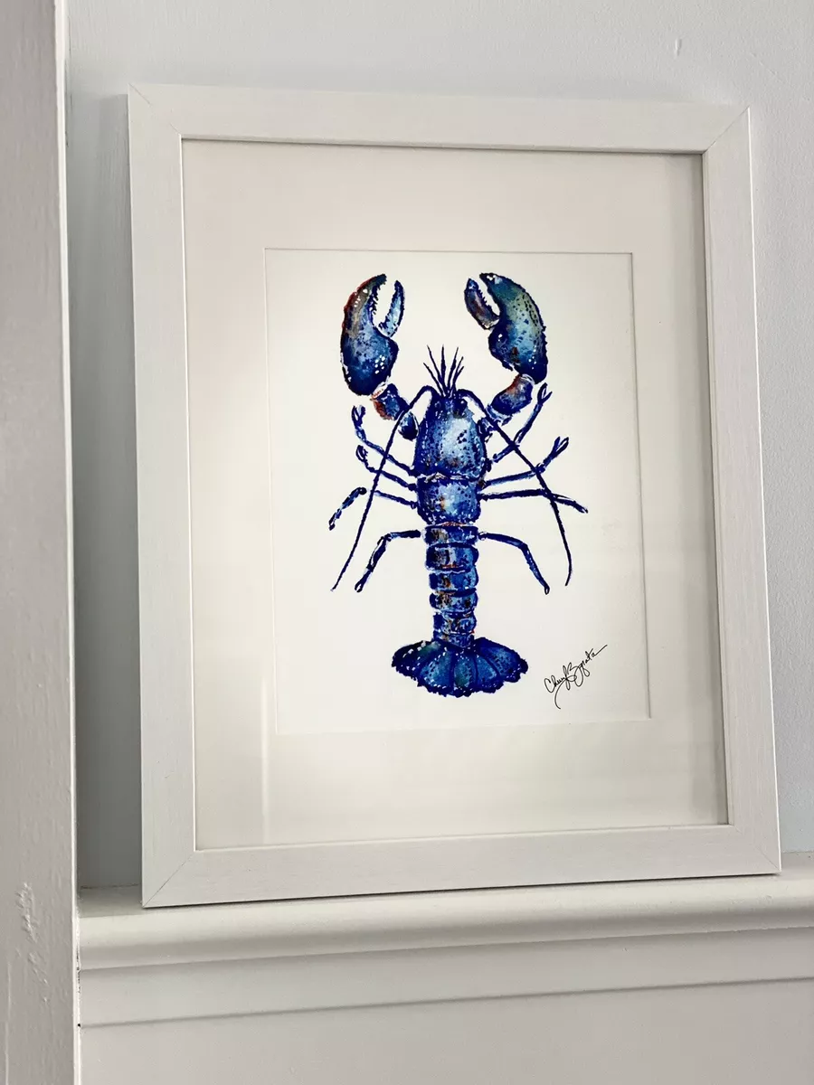 Watercolor Coastal Art Print. Blue Lobster. Nautical, Fine Art.