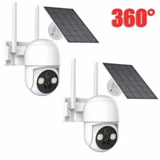2PK 4MP Wireless WiFi Solar Powered Camera Outdoor Security Camera Pan/Tilt