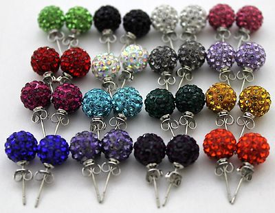 Premium Tschechische Kristall Shamballa versilbert Ohrstecker 8 mm Ton Discokugel