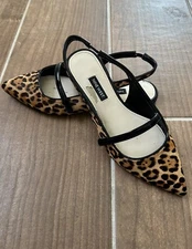 Nine West Flats Women’s 7.5 Animal Leapord Print Kitten Flats Back Strap Closure