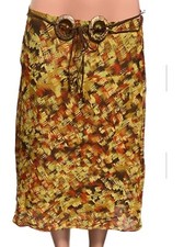 Vintage Y2K Autumn Colors A-line Midi Skirt Belted Gypsy Boho 12 Side Zip Lined