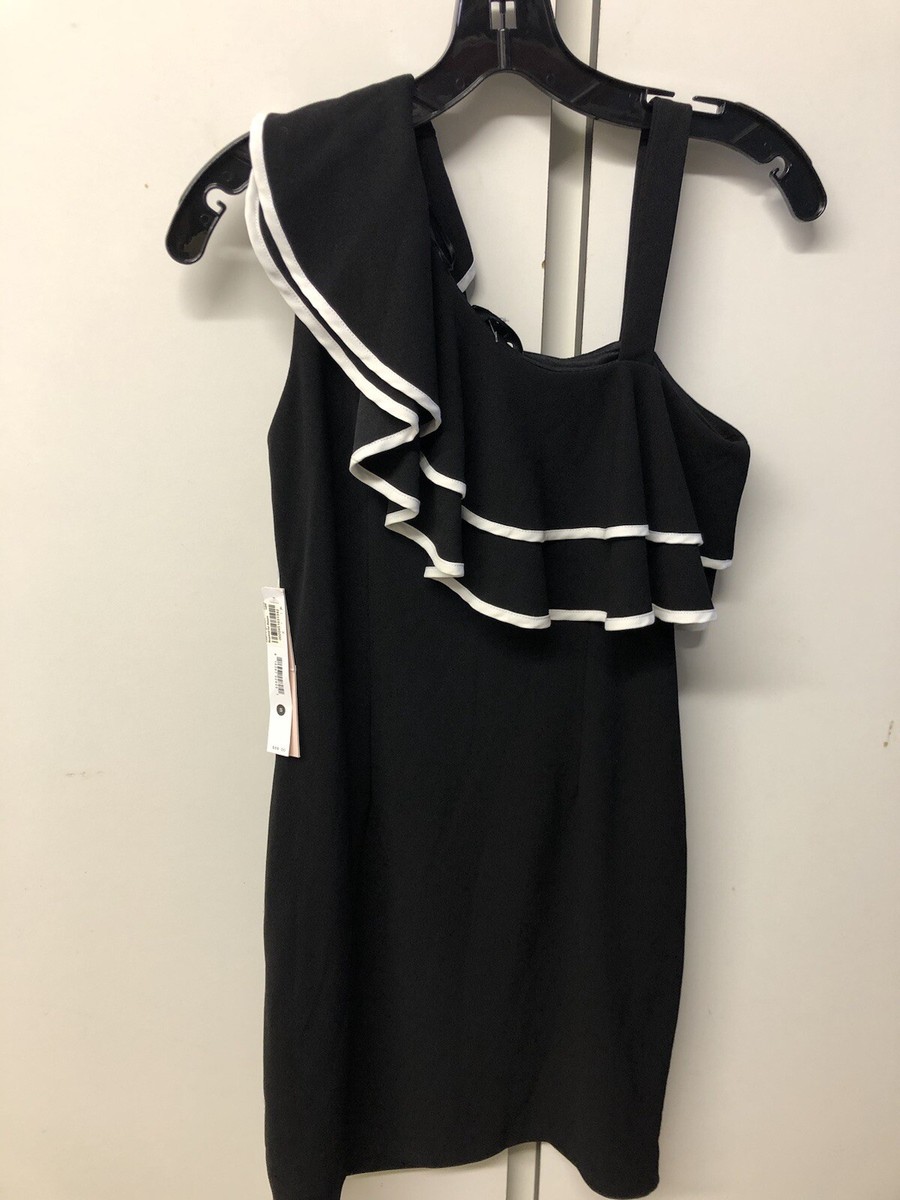 Bloomingdales Aqua Black Maxi Dress Formal One Shoulder Size S