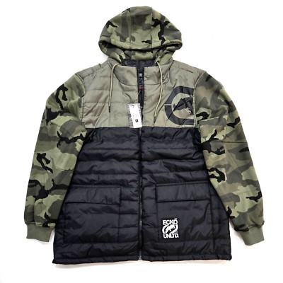 Ecko Unltd Men's Olive & Black Puffer Hoodie Jacket Zip Up Long Sleeve EO32O310