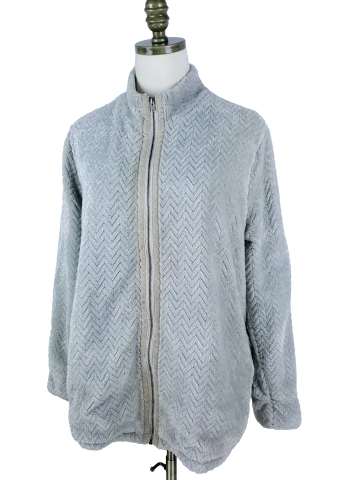 Soft Surroundings Silver Jacket Sherpa Fleece Metallic Winter Size L Pockets - Image 3 of 4