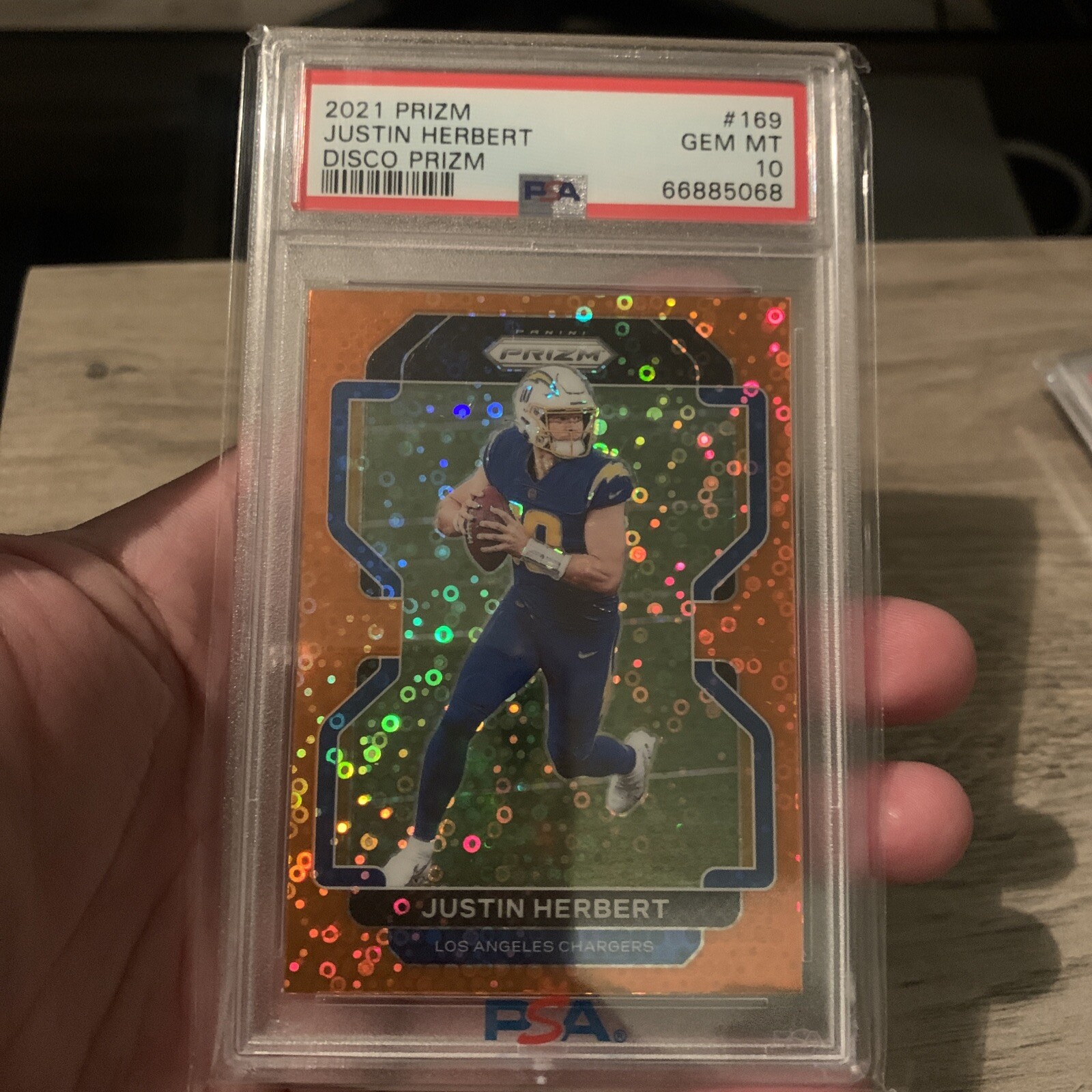 Justin Herbert 2021 Panini Prizm Orange Disco #169 PSA 10 GEM MINT Chargers