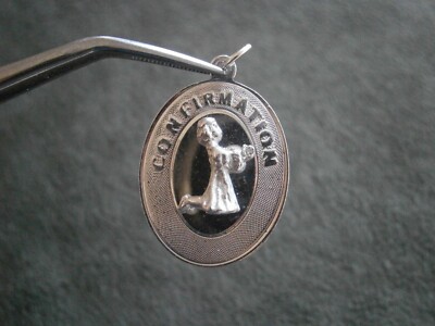 Confirmation Girl Kneeling 6-2-68 Vintage Sterling Silver  Charm Pendant 2.9g