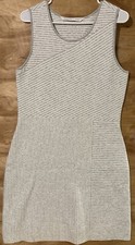Athleta Sweater Tank Dress Size Large Gray/White Striped Sleeveless Stretch Knit