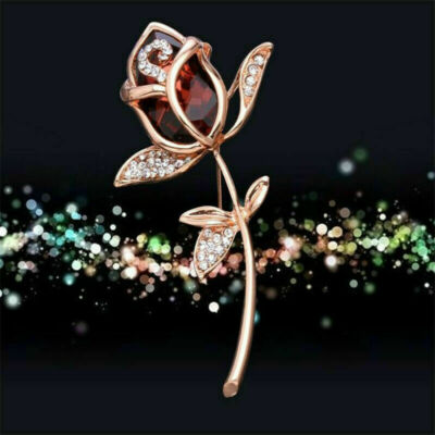 Broche Rose Métal Doré Avec Strass Et Pierre Rouge - Neuf Sans Emballage - Superbe Accessoire