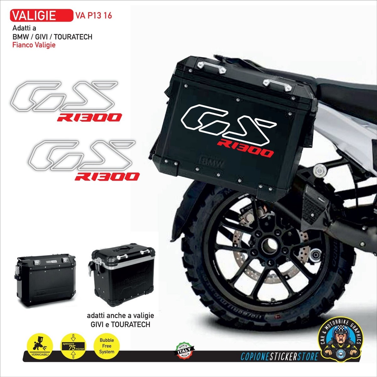 Set Adesivi compatibili valigie laterali Moto BMW GIVI 1300 gs VA