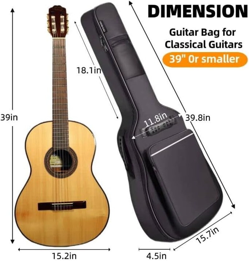 Glarry 39" Guitar Hard Case Backpack thick padded interior Fits Most