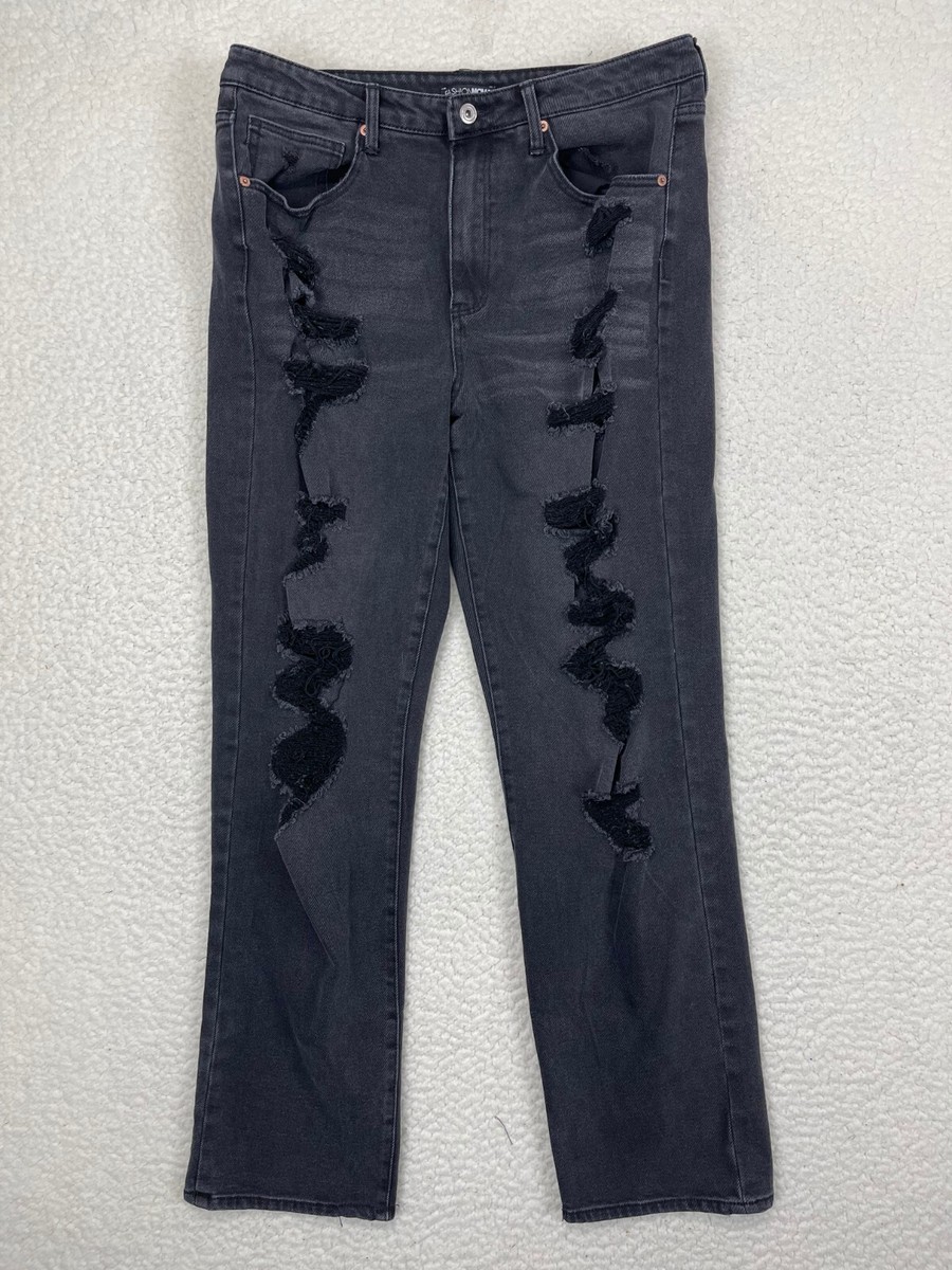 Fashion Nova Jeans Women's High Rise Straight Distressed Denim Black Size  13/31