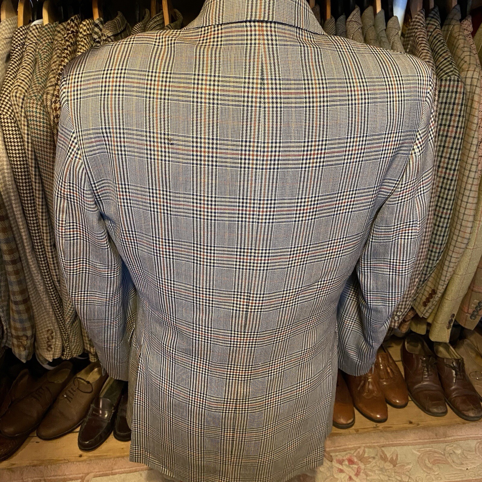 Vintage Mens 40R DAKS Check Light Summer Tweed POW Suit Jacket Blazer Grey Plaid image 7