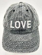 LOVE Gray  Black Cheetah Print Baseball Cap Hat Adjustable 3D Embroidery