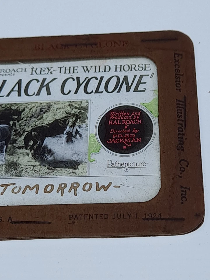Diapositiva de cristal de la película de Hollywood 1924 Rex The Wild Horse "Black Cyclone" Foto 3 de 4