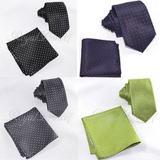 2.75" Skinny Slim MEN'S Mini Polka Dots NECK TIE  Hanky Set PARTY WEDDING PROM