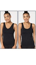 Breezies Seamless Floral Reversible Neckline Tank Black Medium