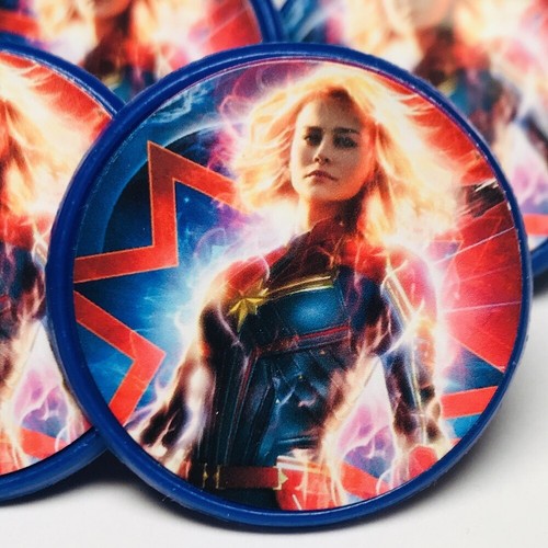 Captain Marvel Cupcake Toppers Rings Birthday Party Favors - Set of 20 - Picture 8 of 9