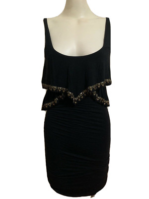 Fresh Soul Black Mini Dress Singlet Ruffle Gold Bronze Layered Cocktail Beaded