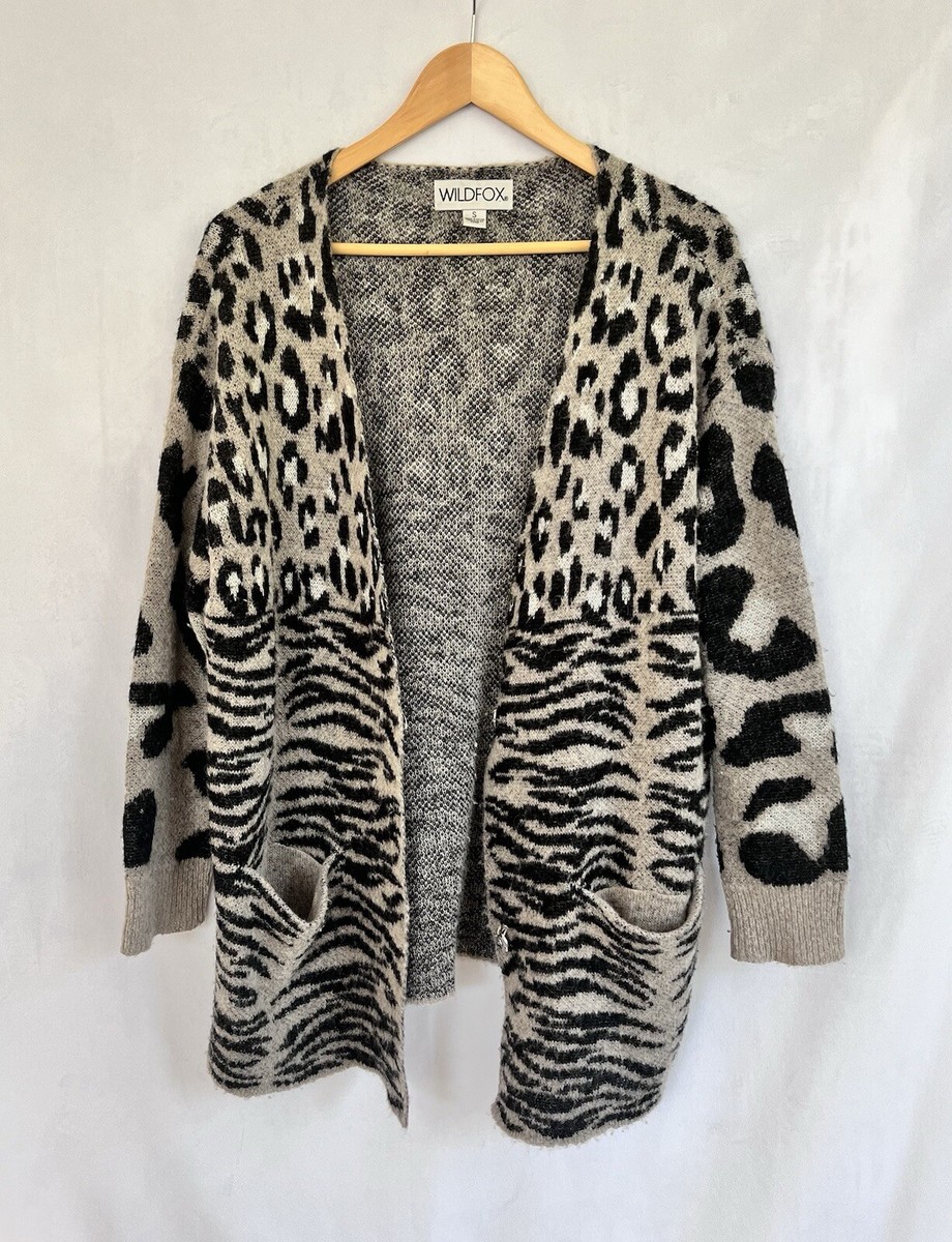Wildfox Avani Leopard Oversized Cardigan SMALL Sweater Mohair Animal Print EUC View 3