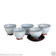 Hagiyaki Pottery Tea Cup Set : 5 Yunomi Tea Cups Light Gray - Casual ceramic