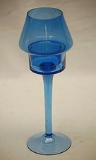 Cobalt Blue Glass Tea Light Candle Holder Long Stem 2 Part