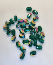 6pc Swarovski Crystal Emerald AB 9x6mm Barrel 5204 Beads; Vintage