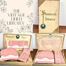 Vintage Kleebl&auml;tter Leinen Kleeblatt Box Set irische Textilien, Teew&auml;rmer, Servietten
