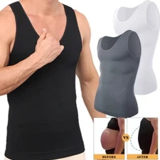 Men Compression Shirt Slimming Body Shaper Vest Waist Traner Cross Tummy Control
