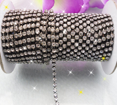 Clear crystal glass rhinestones close gun black trims claw chain Applique