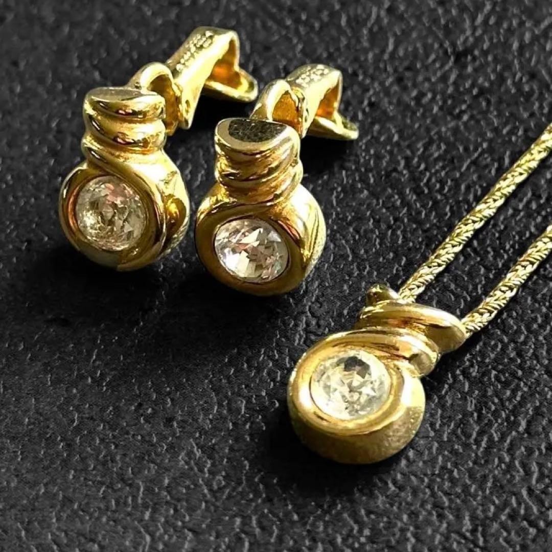 Dior 2-Piece Rhinestone Gold Necklace and Earrings Jewelry Set
