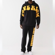 True Religion Men s 2XL Black Puff Print Raw Hem Hoodie Sweatpants Set Designer