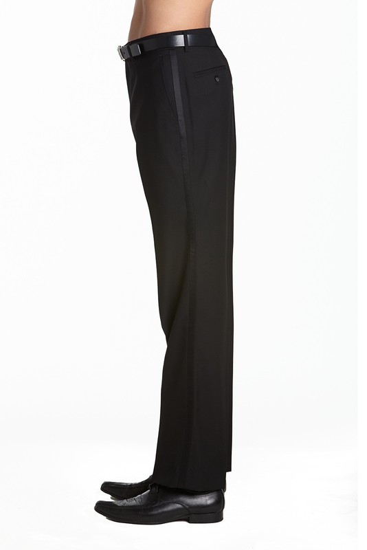 CONCITOR Men's TUXEDO Pants Flat Front w/ Satin Band Stripe Solid BLACK Color 34