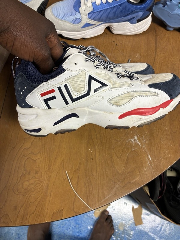 FILA Men's White/Navy/Red Colorblock Lace-Up Low Top Athletic Sneaker 5RM008