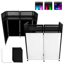 DJ Booth Table Station 44"x42"x21", DJ Facade Booth w/Black & White Lighting ...