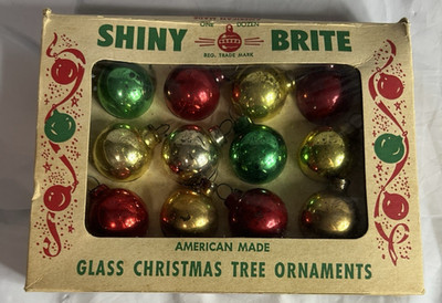 Shiny Brite American Made Glass Christmas Tree Ornaments 12-Pack 1950s