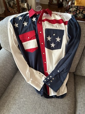 Men s Size M Romper from Boot Barn American Flag Long Sleeve Button Up Shirt