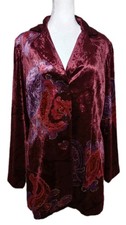 Coldwater Creek Velvet Blazer Jacket 10 Burgundy Paisley Boho Dark Academia