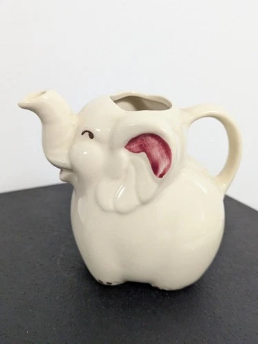 Vintage 1940s Hand Painted Shawnee Elephant Pitcher Cream Trunk Up 1940s USA