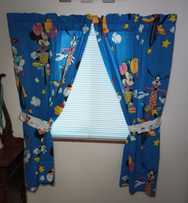 Vtg Disney 2-Panels w/ties Curtains 66 x41 Minnie, Donald, Goofy, Pristine