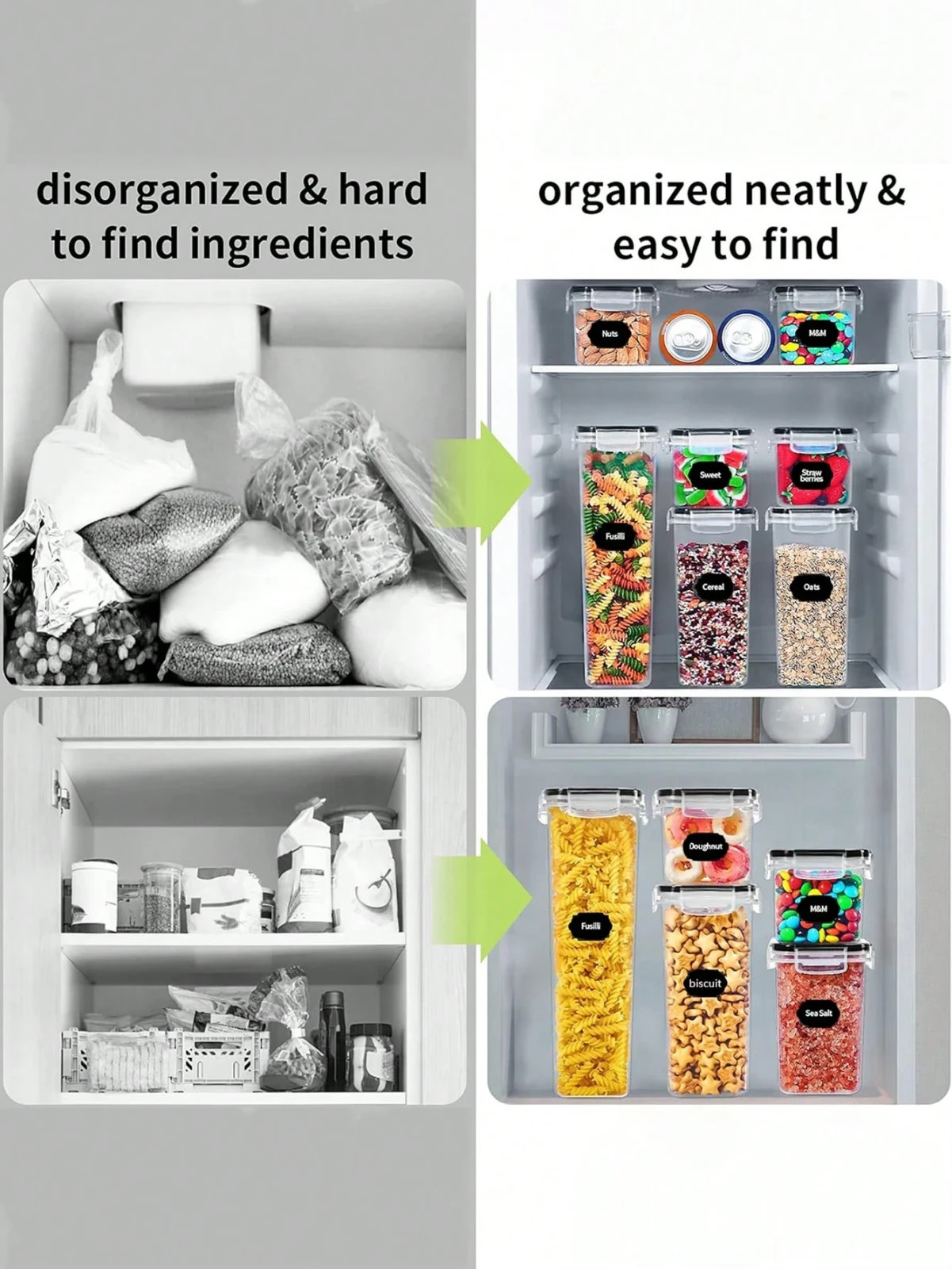 24pcs Airtight Food Storage Containers Set Pantry Organization Kitchen Canisters