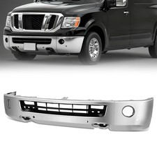 Chrome Front Bumper For 2012-2021 Nissan Nv1500 Nv2500 Nv3500 Wfog Light Holes