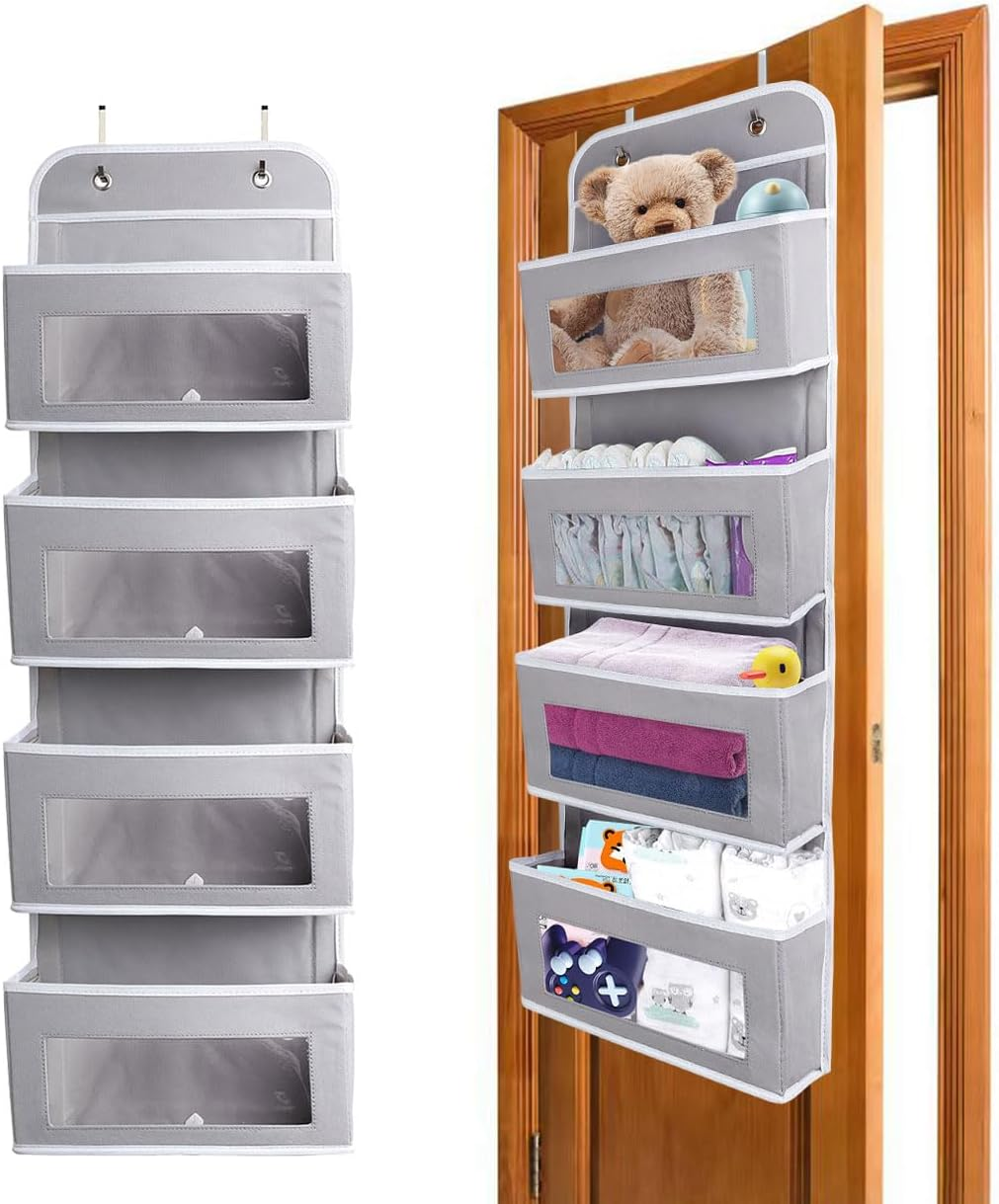 over Door Storage Organizer,4 Pockets Fabric, Hanging Wardrobe Storage, behind t