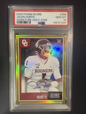 2020 Score - Rookies Jalen Hurts #358 Gold Zone Signatures /50 (AU, RC) PSA 10