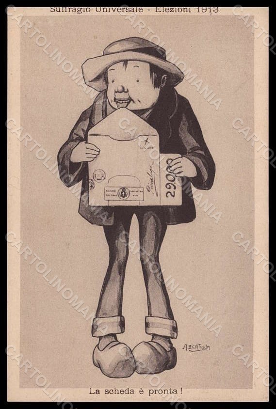 Artista Firmato Bertiglia Suffragio Universale Elezioni 1913 serie 6207 pz VK7635