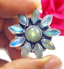 925 Sterling Silver Natural Labradorite Gemstone Jewelry Adjustable Ring