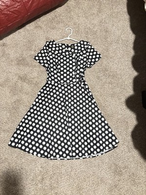 50s black and white polka dot dress 50s Black White Polka Dot Taffeta Dress