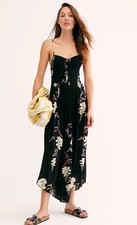 Intimately Free People Black Floral Rayon Maxi Dress Womens Small Adjustable