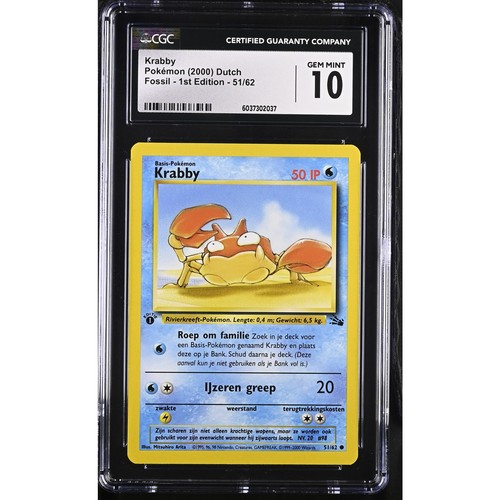 CGC 10 GEM MINT Krabby 1st Edition 51/62 Pokémon 2000 Dutch Fossil (PSA/BGS)